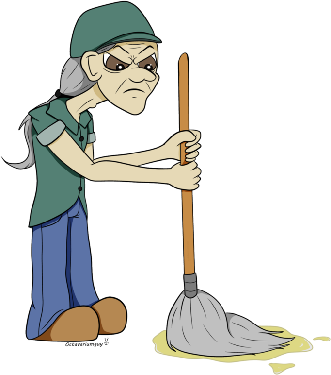 A Cartoon Of A Woman Sweeping The Floor