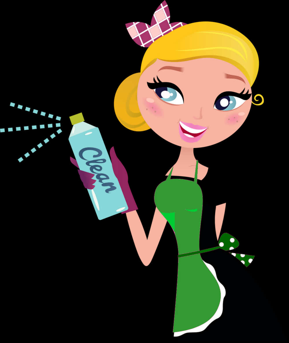 A Cartoon Of A Woman Holding A Spray Bottle