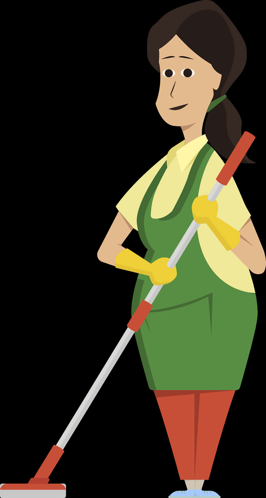 A Woman Holding A Mop