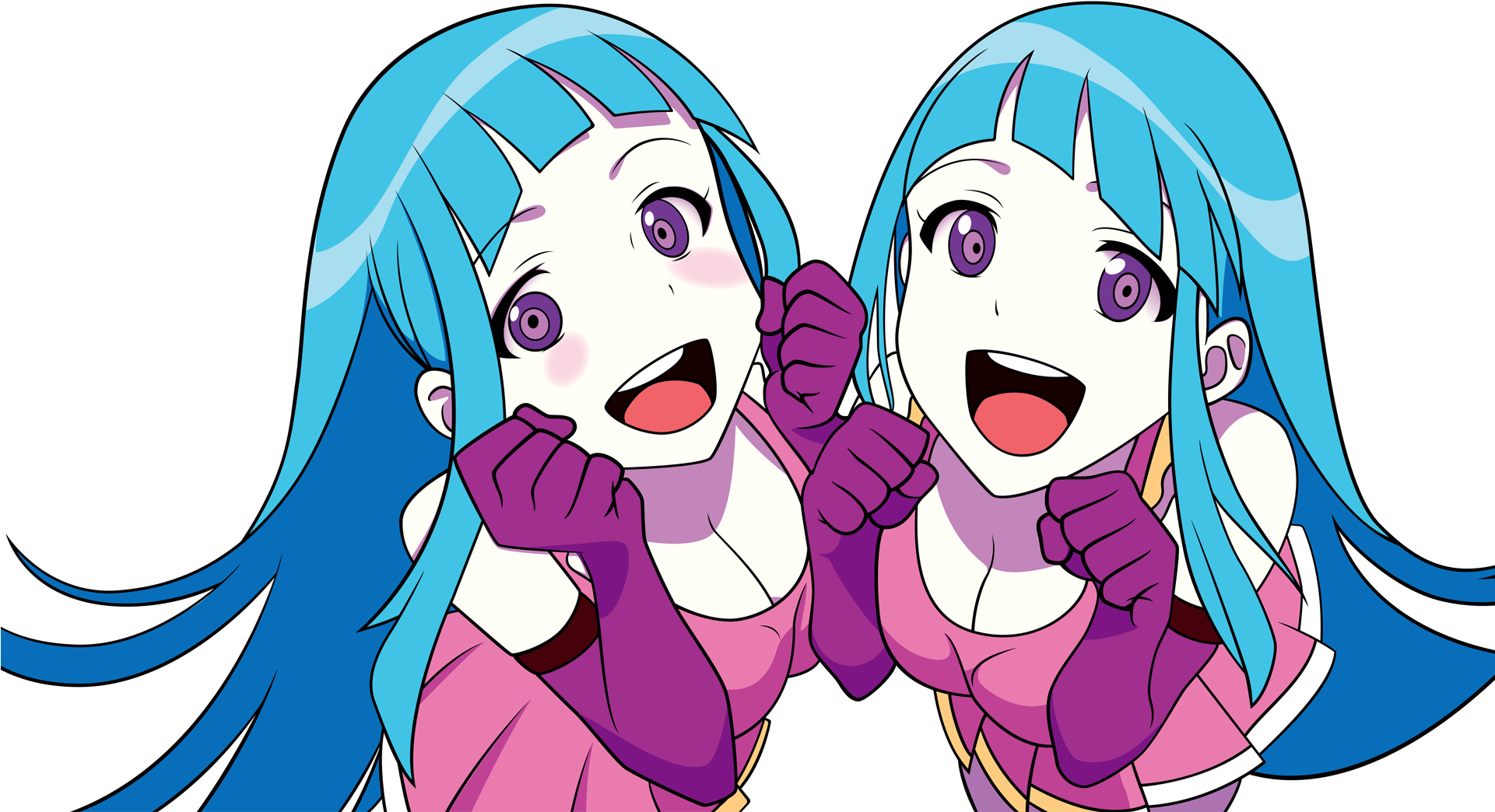 Cartoon Girls With Blue Hair And Purple Gloves