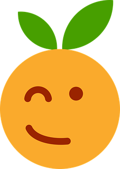 A Orange With A Smile And Green Leaves