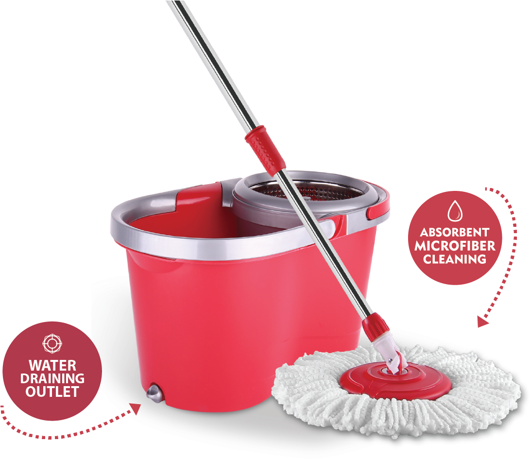 A Red Mop And Bucket With White Mop