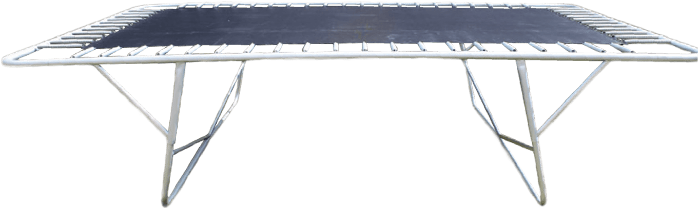 A Black Trampoline With White Bars