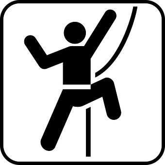 A Black And White Sign With A Person Climbing On A Rope