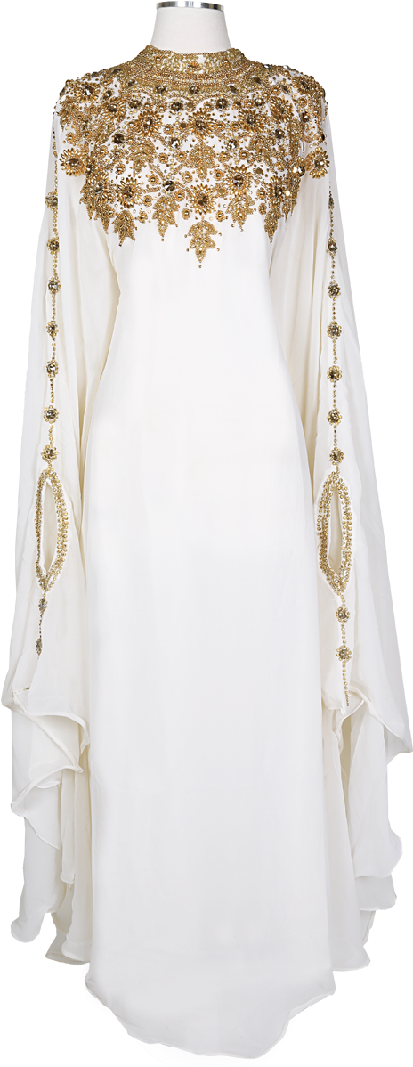 A White Dress With Gold Embellishments