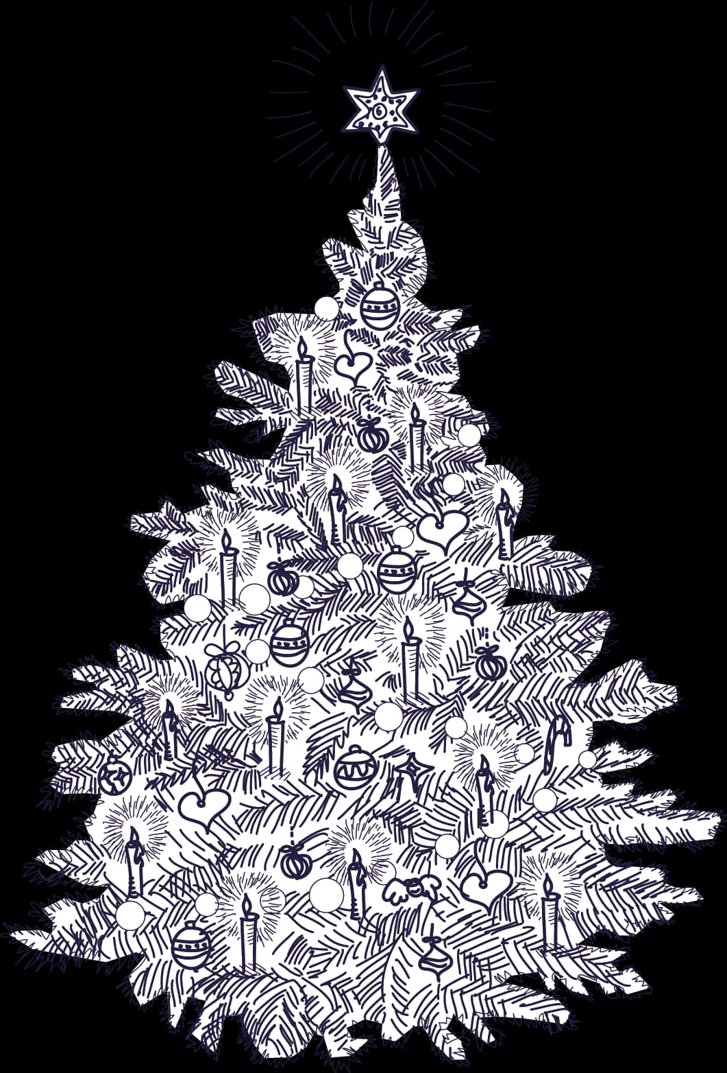 Clip Art Black And White Christmas Cards - Vintage Illustration Christmas Tree, Hd Png Download