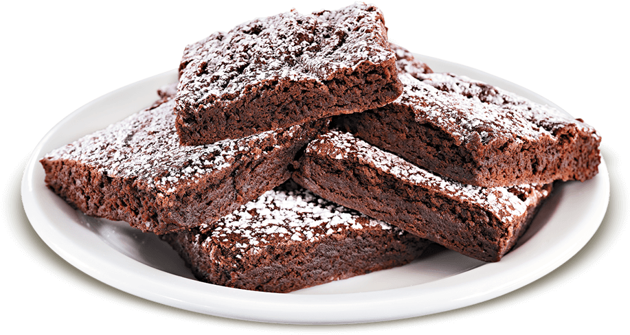 A Plate Of Brownies With Powdered Sugar