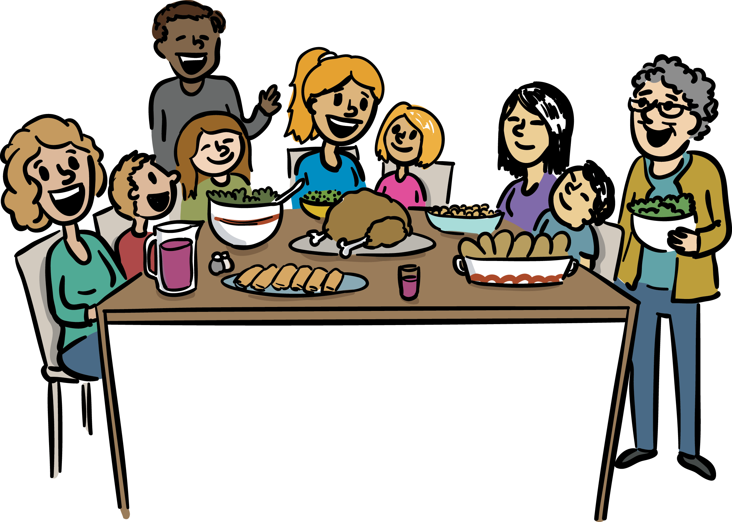 A Group Of People Around A Table With Food