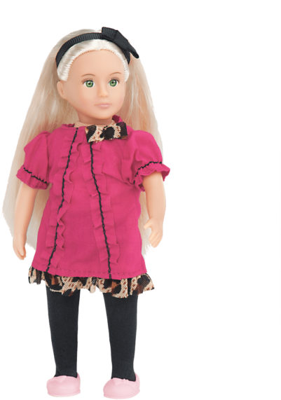 A Doll With Long Blonde Hair And A Pink Dress