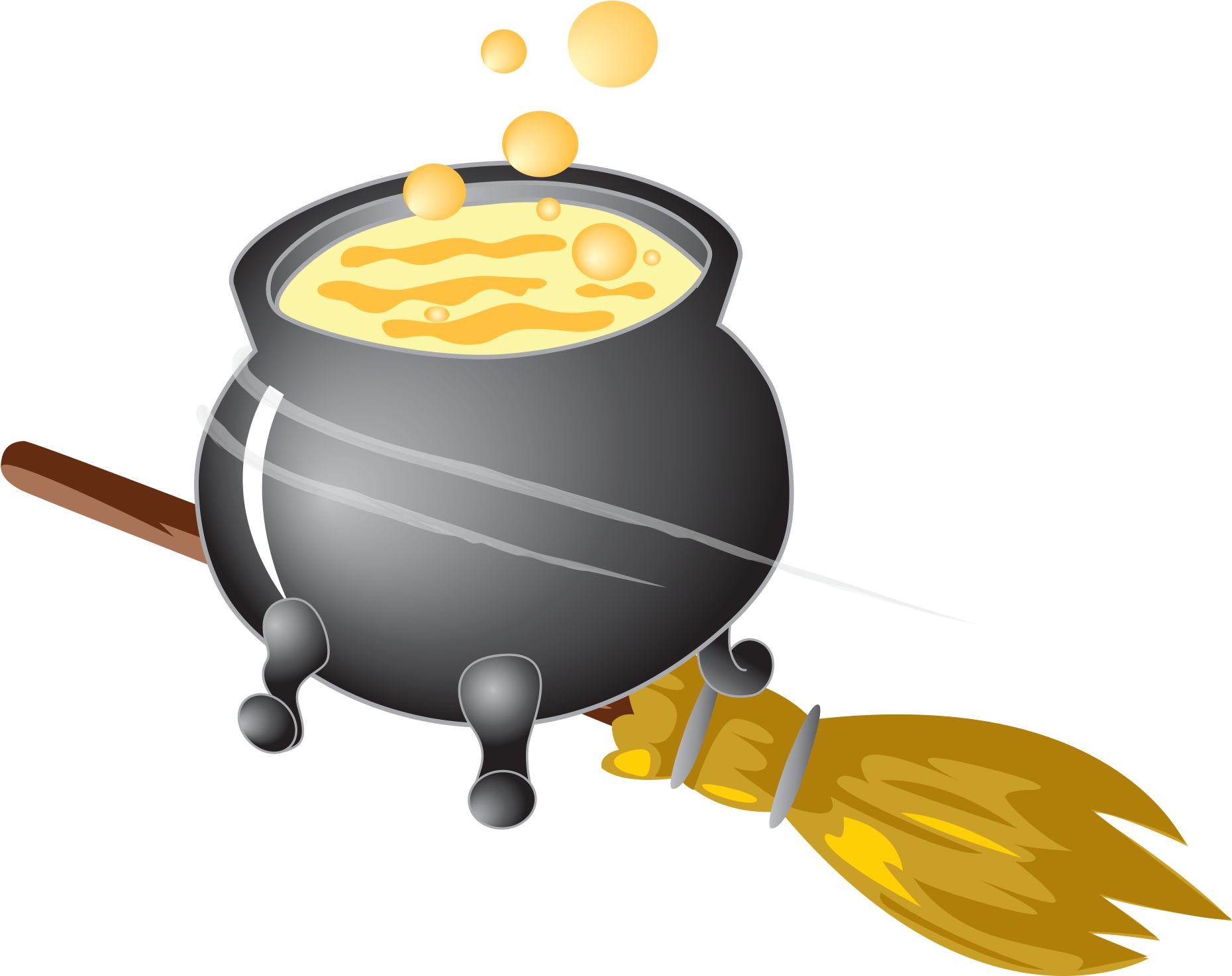 A Cartoon Of A Cauldron With A Broom