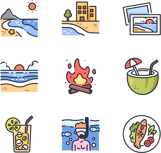 A Set Of Icons Of A Beach