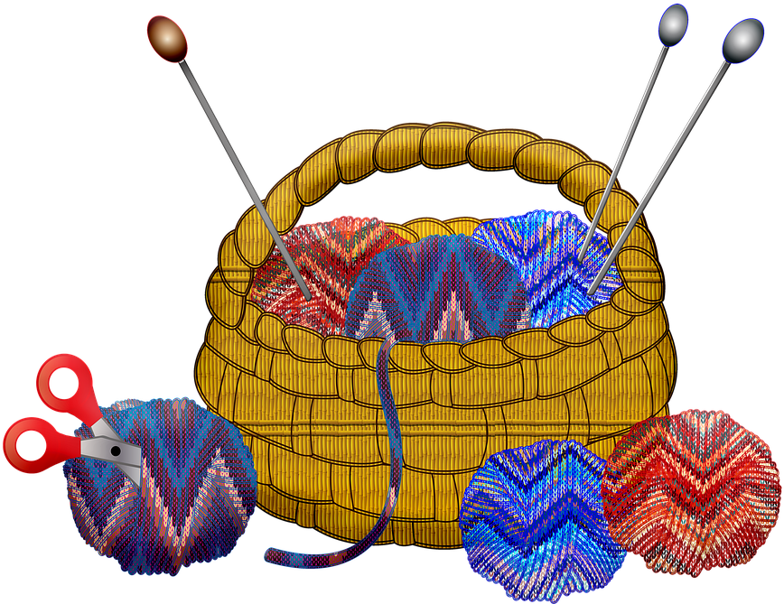A Basket With Balls Of Yarn And Needles