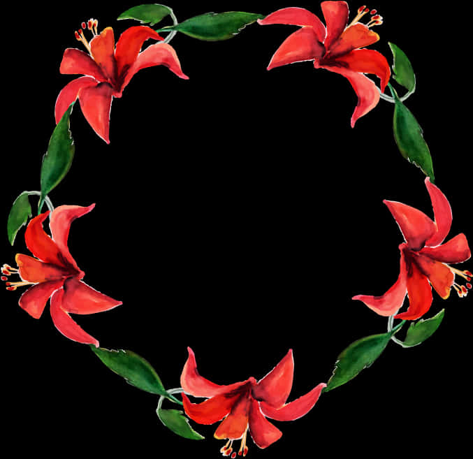 A Wreath Of Red Flowers And Green Leaves