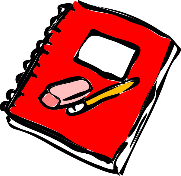 A Red Notebook With A Pencil And Eraser