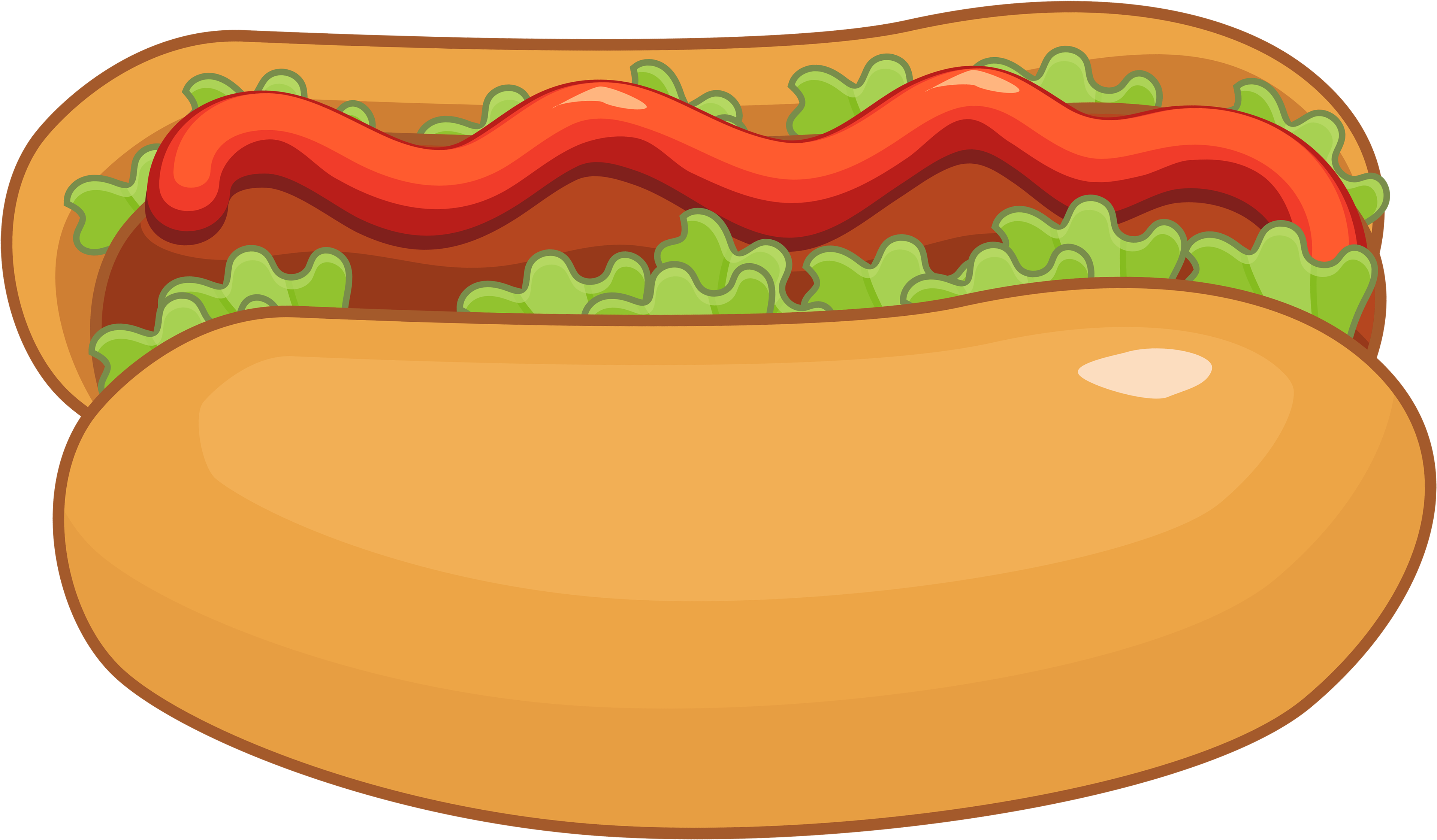 A Cartoon Hot Dog With Ketchup And Lettuce