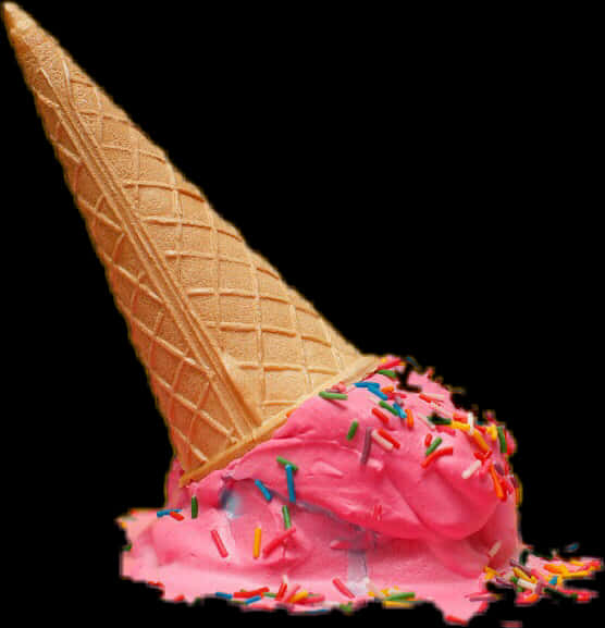 A Pink Ice Cream Cone With Sprinkles