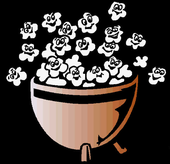 A Bowl Of Popcorn With Cartoon Faces