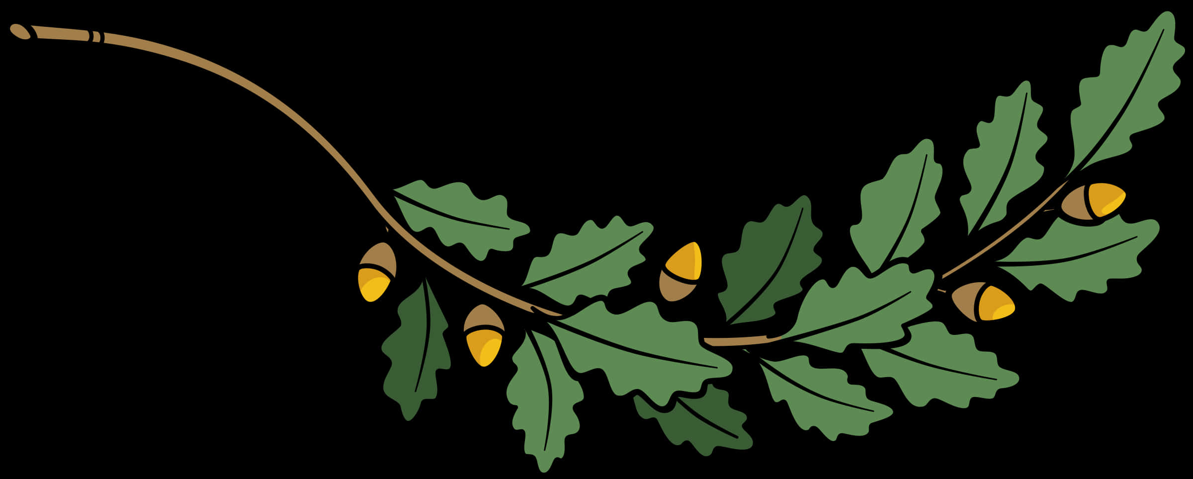 A Branch With Leaves And Acorns