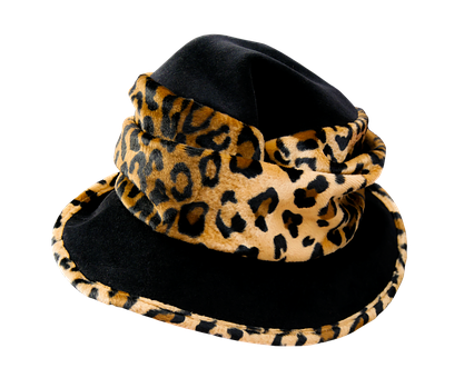 A Black And Yellow Hat With A Leopard Print