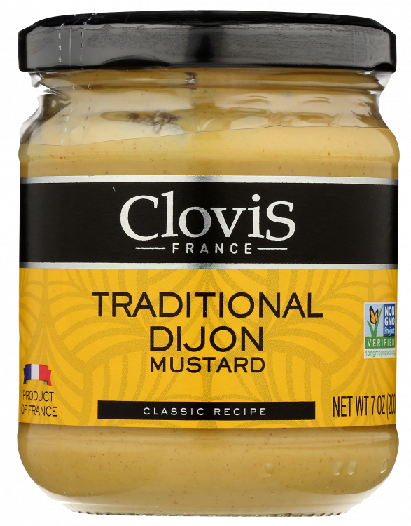 A Jar Of Mustard With A Black Lid