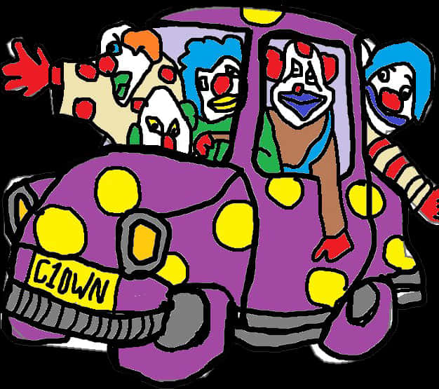 A Cartoon Of Clowns In A Car