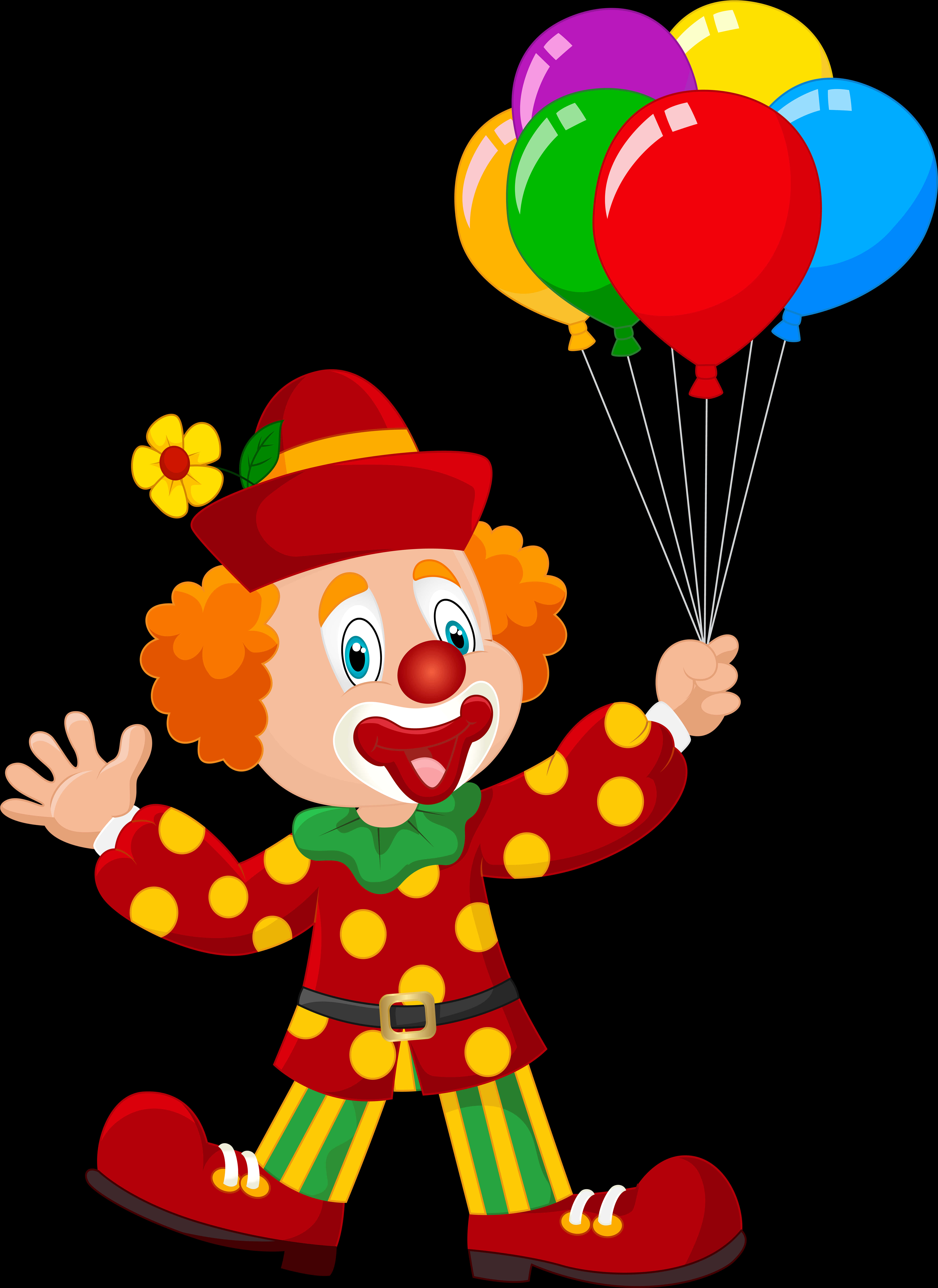 A Cartoon Clown Holding Balloons