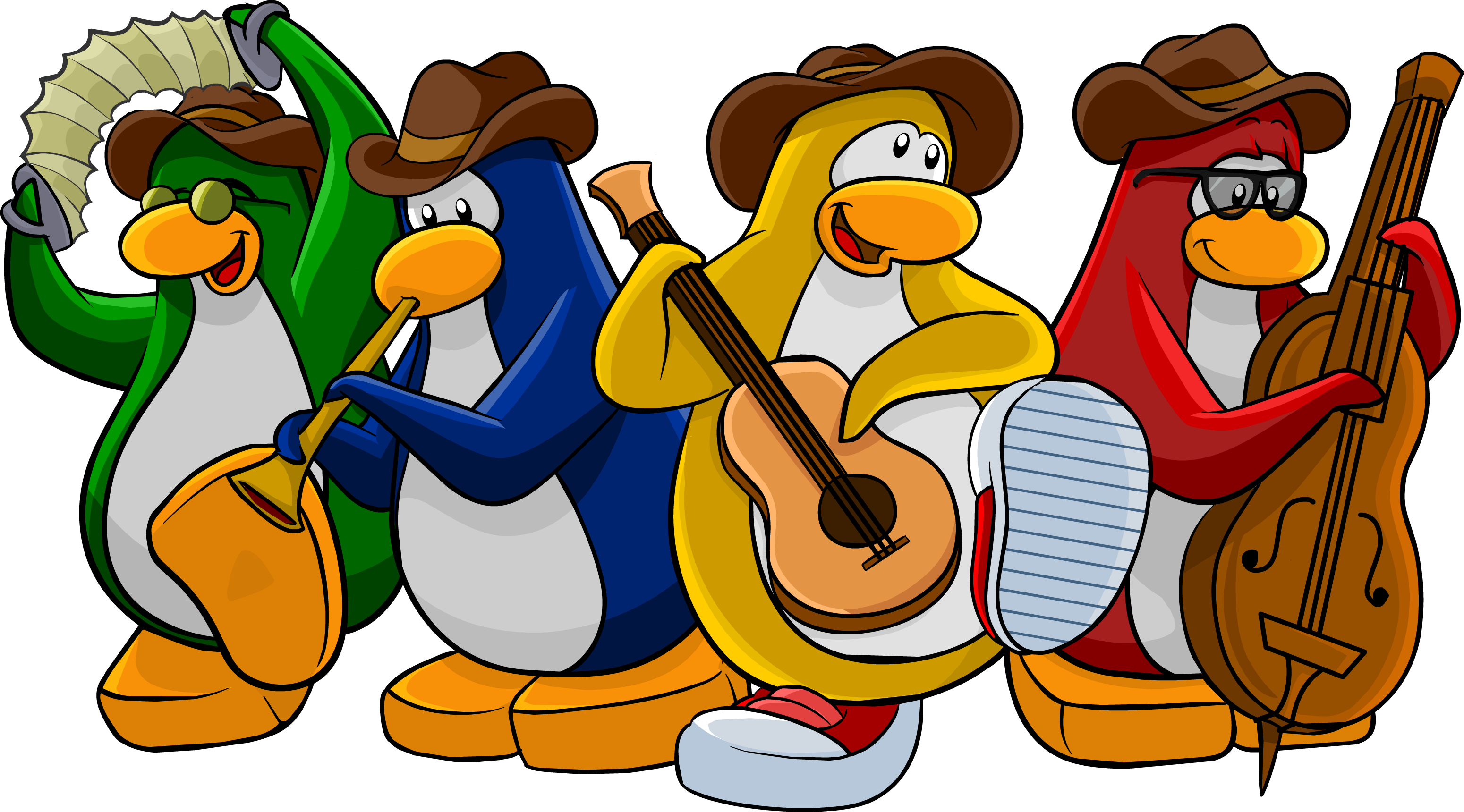 Cartoon Penguins Playing Instruments