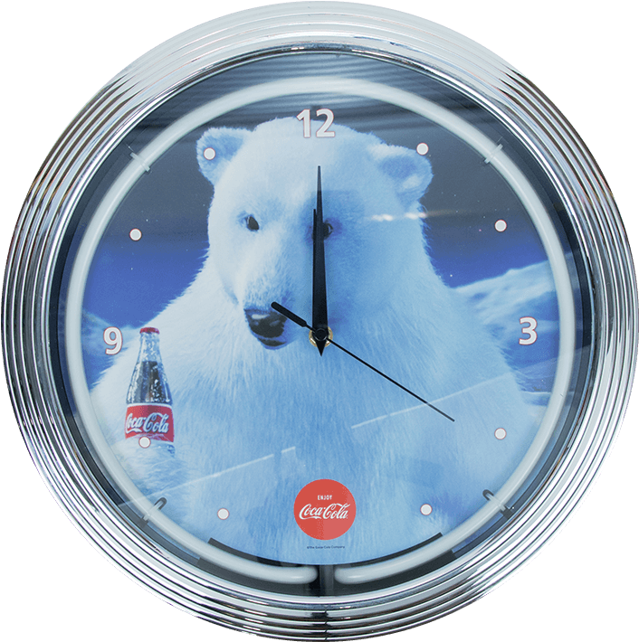 A Clock With A Polar Bear And A Soda Bottle
