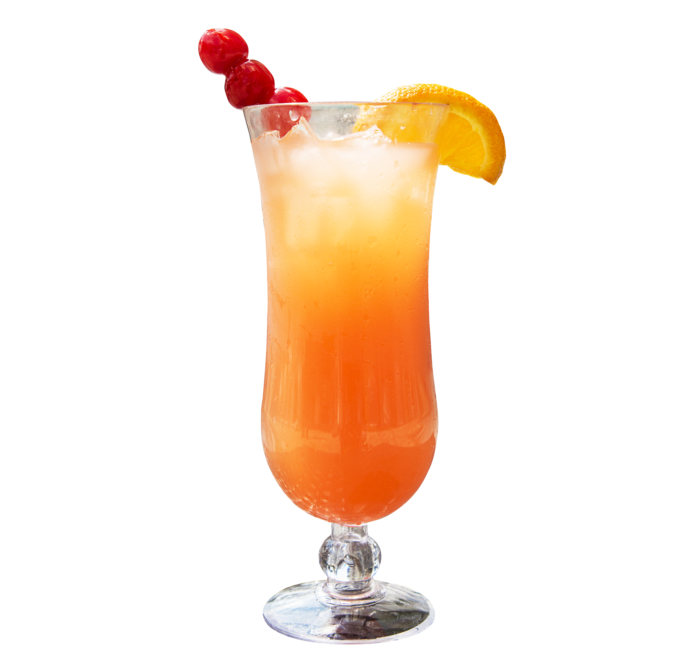 A Glass With Orange Liquid And Fruit Garnish