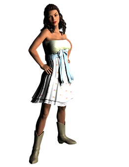 A Woman In A Dress And Boots
