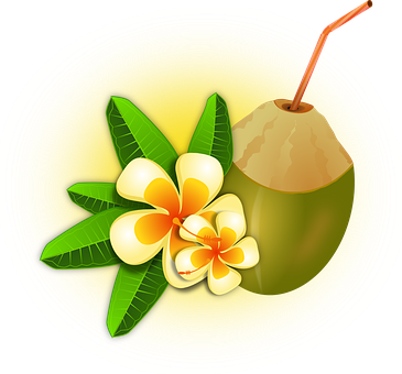A Coconut With A Straw And A Flower