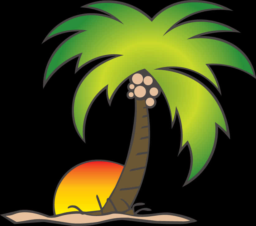 A Palm Tree With A Sun Behind It