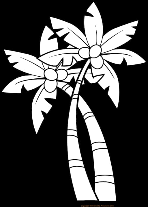 A Black And White Drawing Of Palm Trees