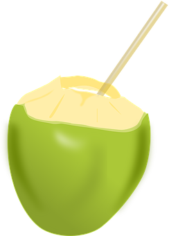 A Green Coconut With A Straw
