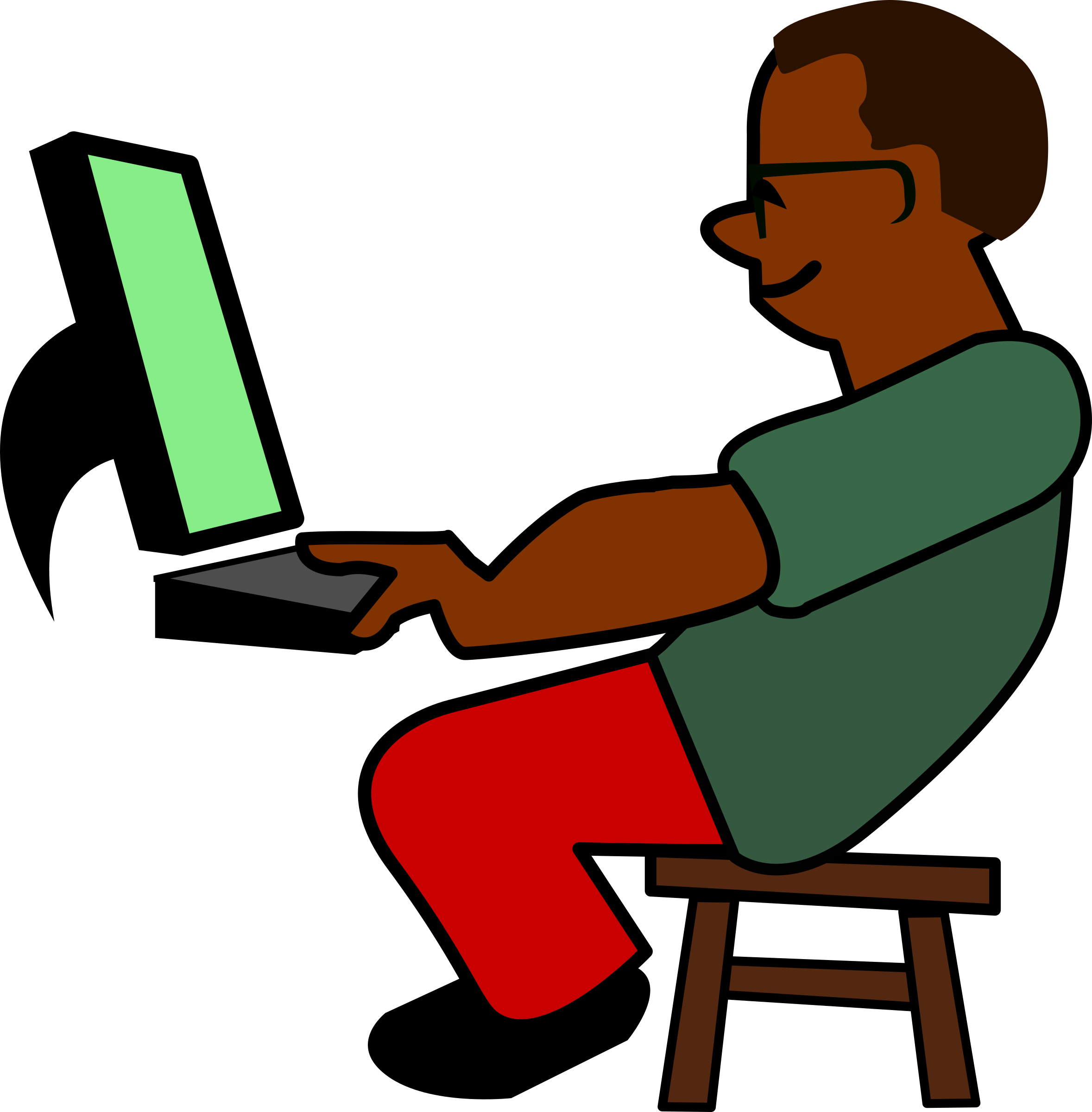 A Cartoon Of A Man Sitting On A Stool Using A Laptop