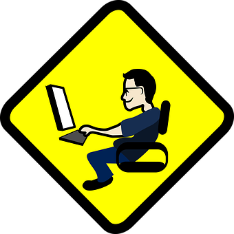 A Cartoon Of A Man Sitting On A Chair Using A Computer