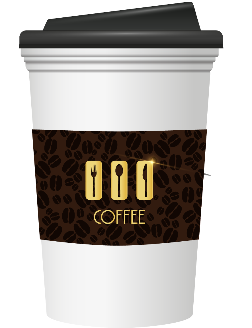 A White Cup With Brown And Black Design