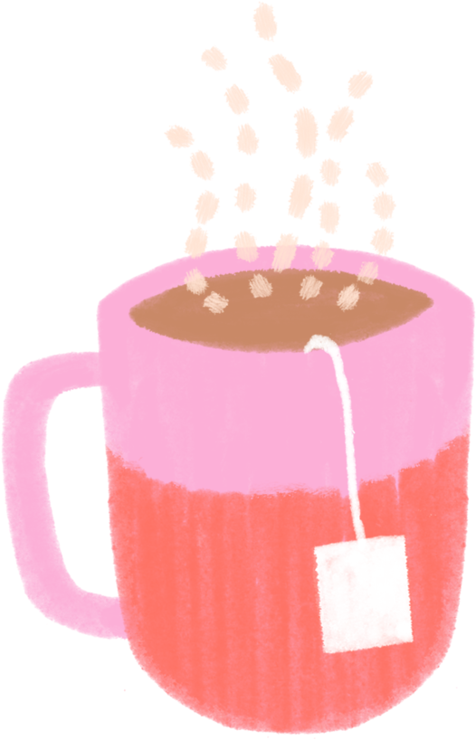 A Pink And Orange Cup With A Tea Bag