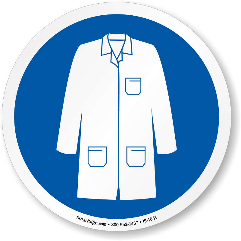 A Blue And White Sign With A White Coat On It