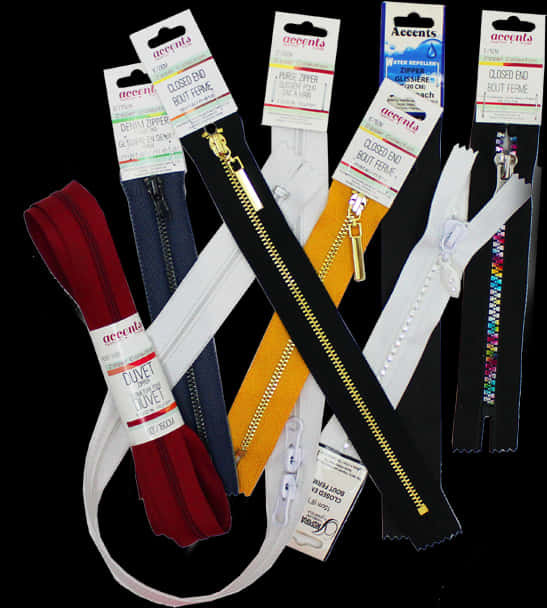 A Group Of Zippers With Labels