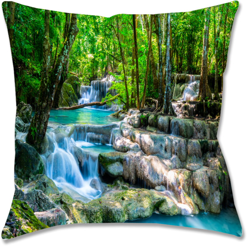 A Pillow With A Waterfall And Trees
