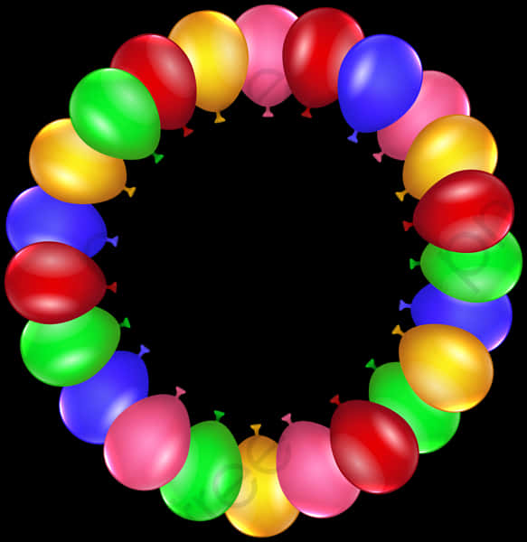 A Circle Of Balloons On A Black Background