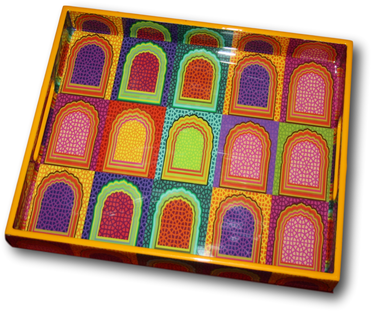 A Tray With Colorful Designs