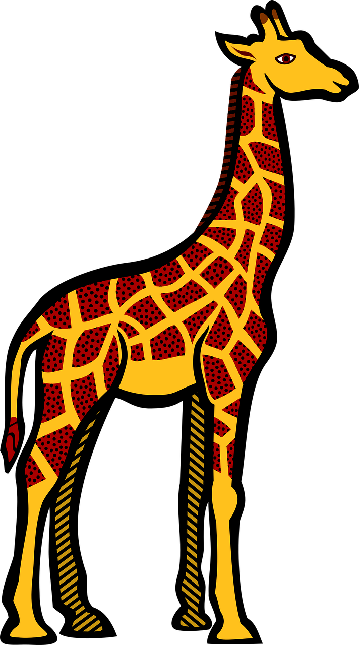 A Giraffe With Red And Yellow Spots