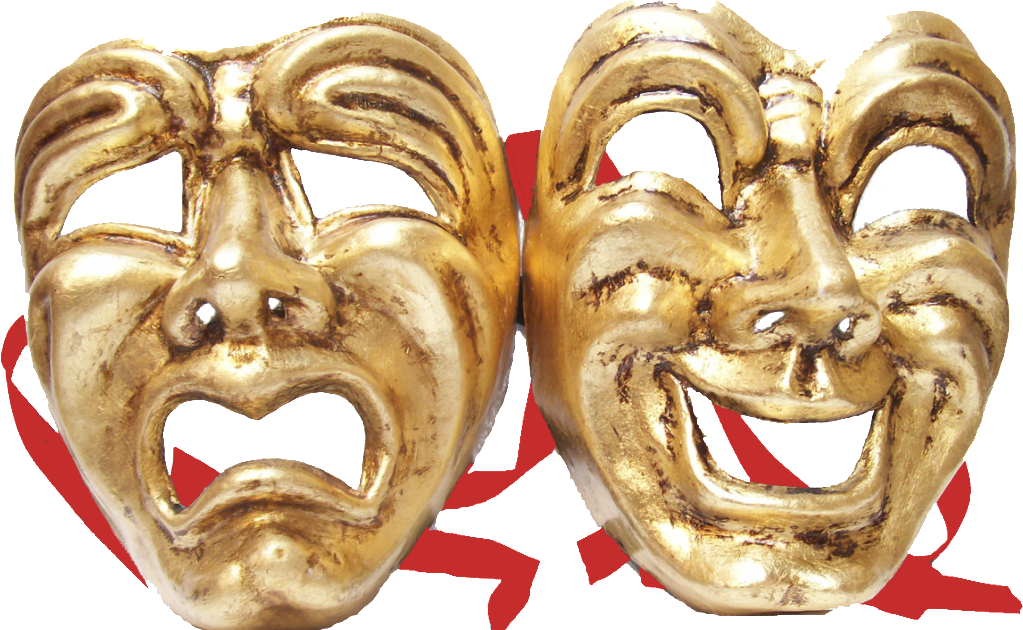 A Gold Masks With A Red Background