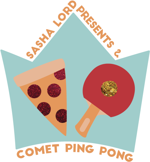 A Logo With Pizza And Ping Pong Paddles