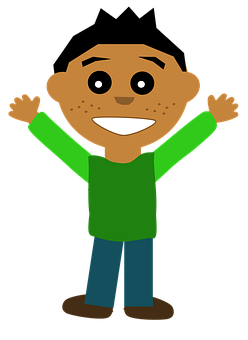 A Cartoon Of A Boy With His Hands Up