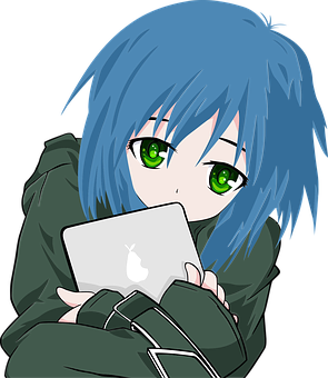 A Cartoon Of A Girl Holding A Tablet