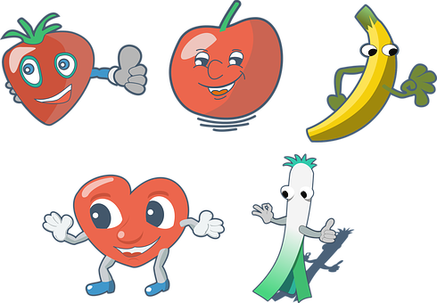 A Group Of Cartoon Fruits