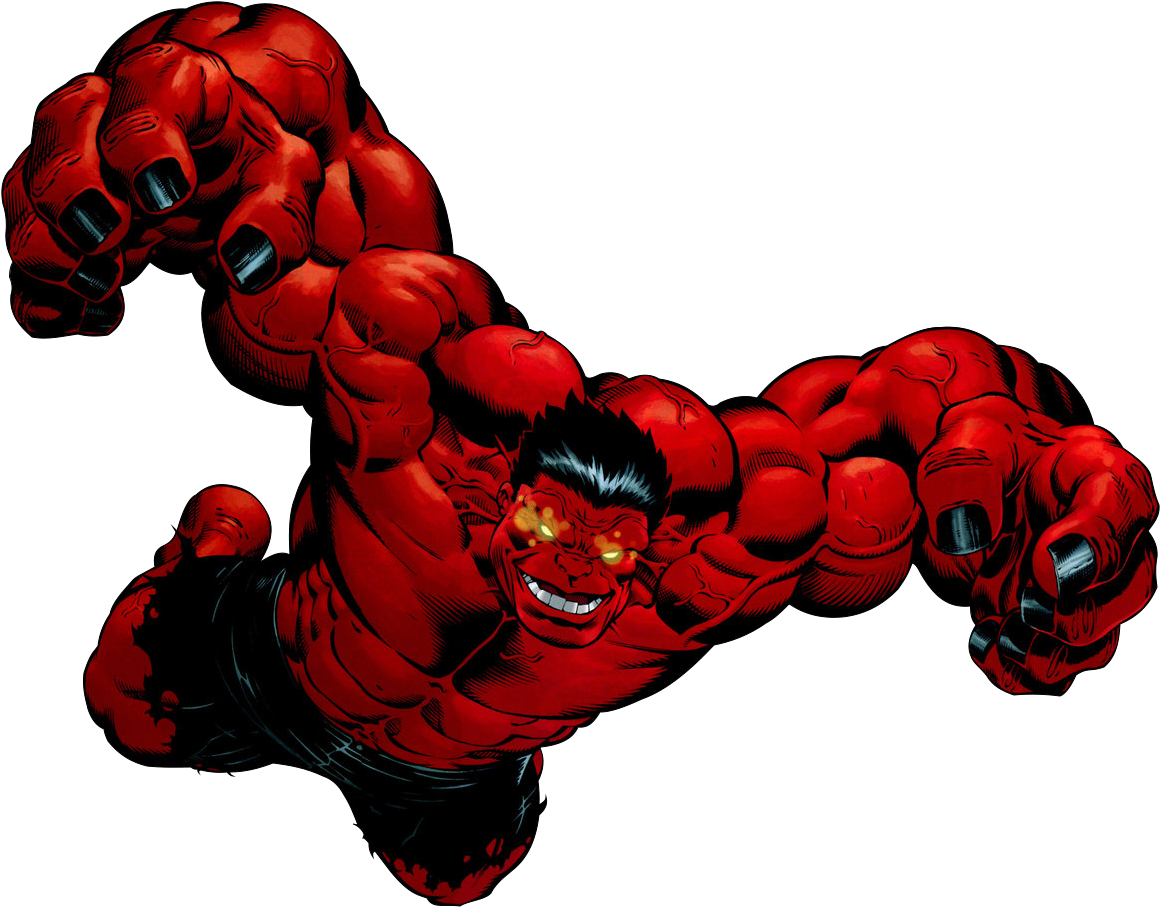 A Red Muscular Man With Black Nails